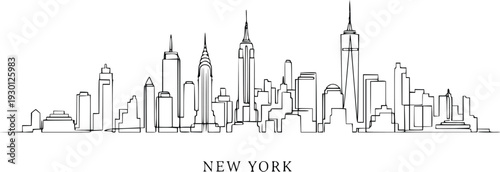 New York City Skyline Line Art Vector with Manhattan Skyscrapers Outline
