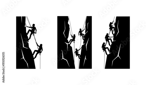 Rock Climbers Ascending Silhouettes