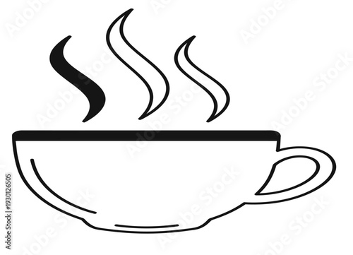 A simple line drawing of a steaming cup of coffee