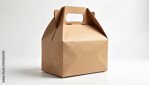 Wallpaper Mural Brown paper lunch box with handle on white background. Simple minimalist container for food, gifts, or parties. Recyclable cardboard design for take-out meals. Torontodigital.ca