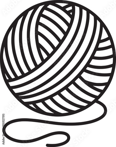 Yarn ball with loose thread, knitting and crafting supplies, simple line art drawing