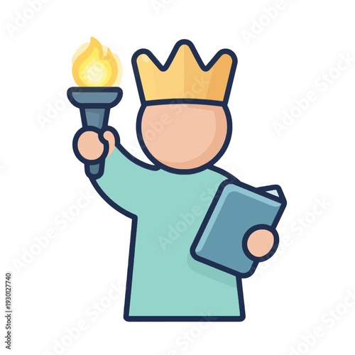 King Holding Torch and Book Flat UI Icon for App Interface