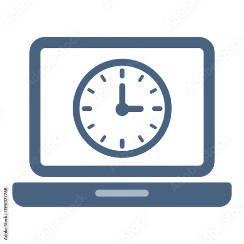 Laptop Computer with Clock Time Management UI Icon for Dashboard