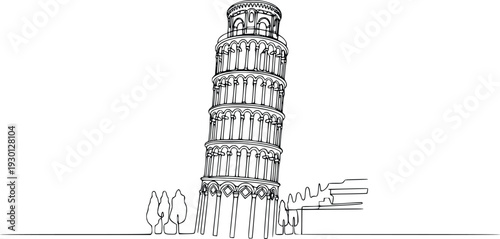 Leaning Tower of Pisa Vector Illustration – Italy Landmark Line Art Outline