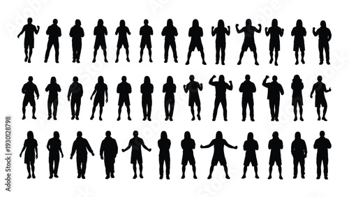Collection of black silhouettes of people in various poses isolated on white background, Vector