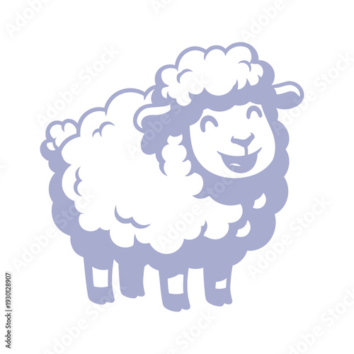 Cute fluffy sheep standing and smiling in friendly pose