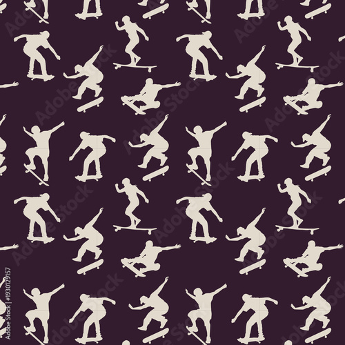 Skate board Allover Pattern monochrome shiloutte with t-shirt graphics