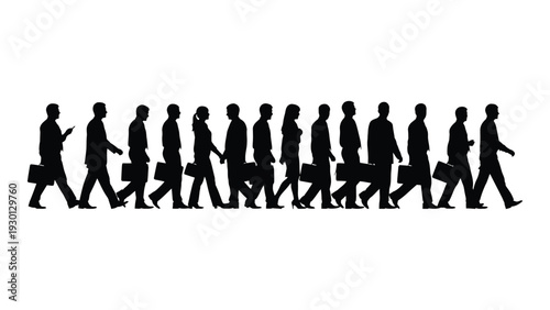 A group of business people walking in a line isolated on white background, Vector
