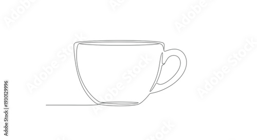 Minimalist Single Line Drawing of a Coffee Cup on White Background