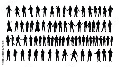 A large group of people in various poses and actions isolated on white background, Vector