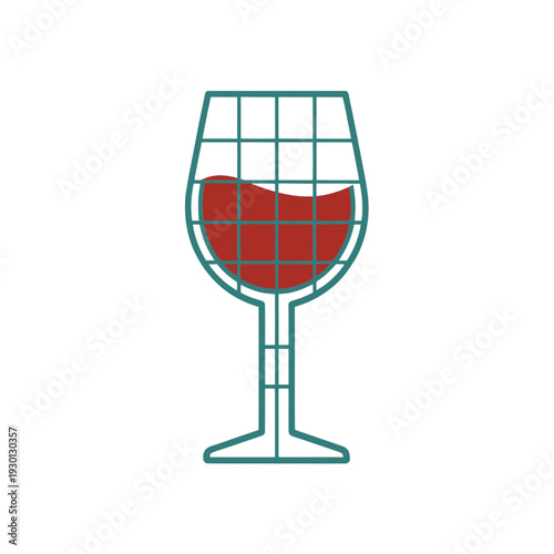 Wine Glass with Red Liquid Flat Line Icon for App UI