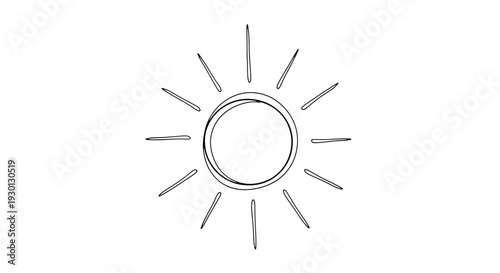 Hand-drawn sun illustration, simple sketch, bright sunshine, summer icon, graphic element