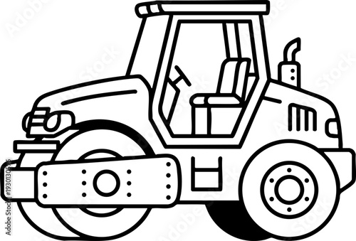 Road Roller Construction Machine Outline Vector Illustration