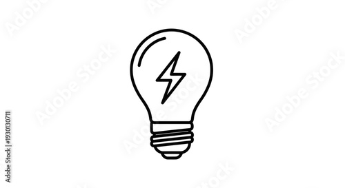 Light bulb with lightning bolt inside, symbolizing ideas, innovation, and energy. Simple line art.