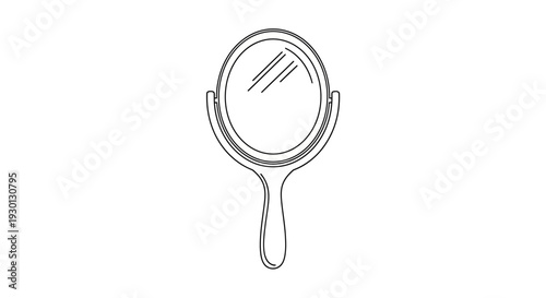Simple line art handheld mirror illustration on white background