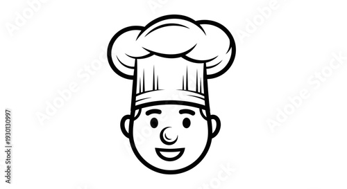 Smiling cartoon chef head with toque hat