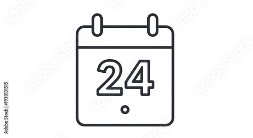 Calendar Icon with Number 24, Simple Line Art for Scheduling and Planning