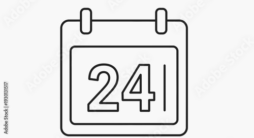 Calendar Page Icon with Number 24, Simple Line Art, Graphic Resource