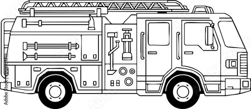 Emergency Fire Truck Outline Vector Illustration