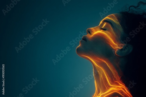 A digital‑enhanced, holographic portrait of a person within a high‑tech environment