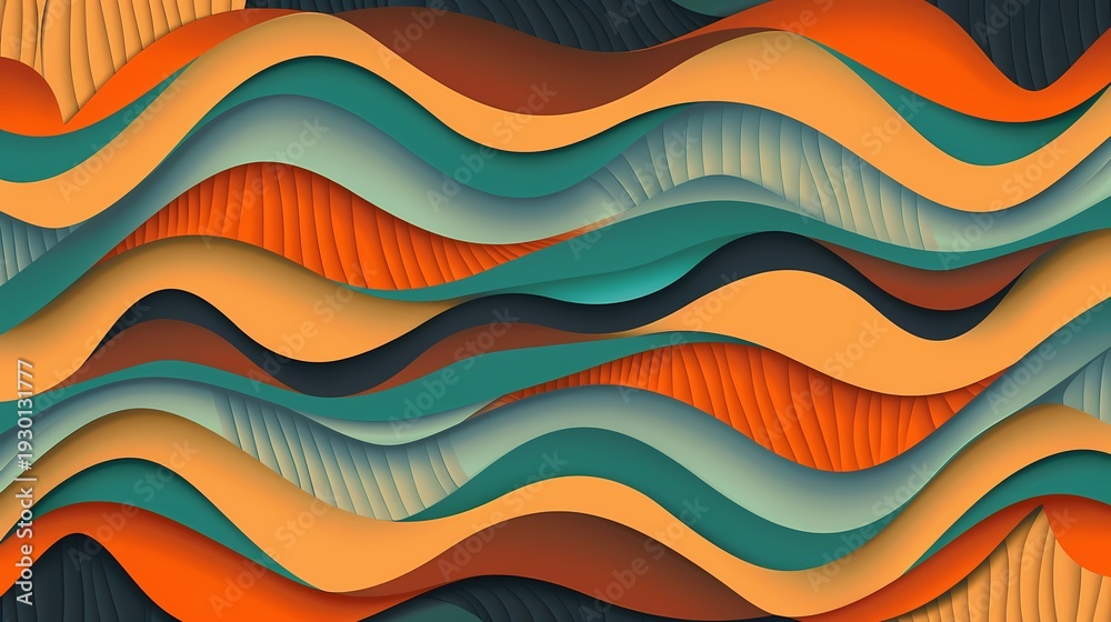 Obraz premium Abstract Wavy Layers Of Orange Teal And Brown With Vertical Lines Texture