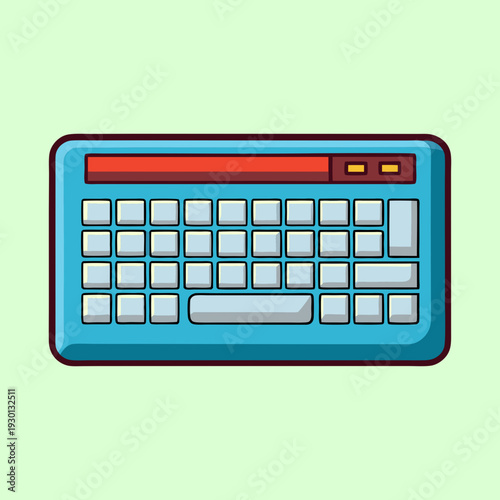 Retro Style Keyboard Illustration with Red Accent and Muted Green Background
