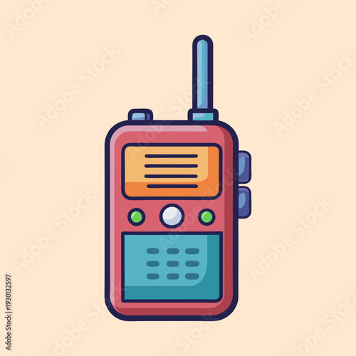 Cartoon Style TwoWay Radio with Antenna for Communication purposes illustration