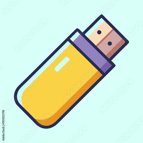 Stylized yellow USB flash drive data storage device for computer data