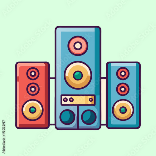Stylized vector illustration of a home entertainment audio speaker system on light green
