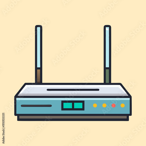 Cute cartoon wifi router modem with two antennae and indicator lights