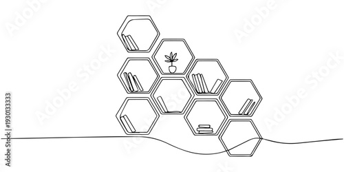 continuous one line drawing Set of 8 honeycomb icons vector
