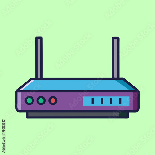 Illustration of a wireless router with antennas and indicator lights display