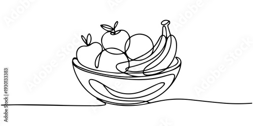 continuous one line drawing Vector illustration of a bowl of fruit