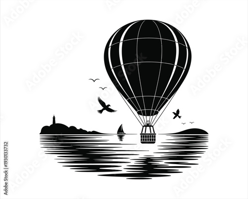 Hot Air Ballon Vector silhouette design Iluustration collection pack, hot air balloon vector silhouette, hot air balloon silhouette set, air balloon icon vector, balloon flight silhouette illustration