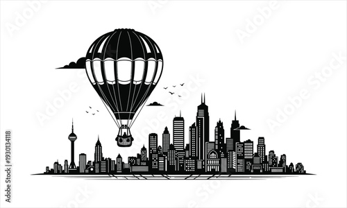 Hot Air Ballon Vector silhouette design Iluustration collection pack, hot air balloon vector silhouette, hot air balloon silhouette set, air balloon icon vector, balloon flight silhouette illustration