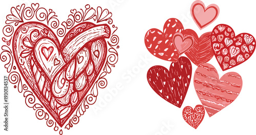 Hand drawn heart vector set, romantic love illustration collection with decorative Valentine design elements