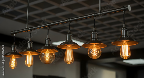Vintage edison bulbs hanging from an industrial style light fixture