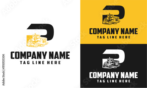 Letter P Tractor Farming Machine Logo Vector