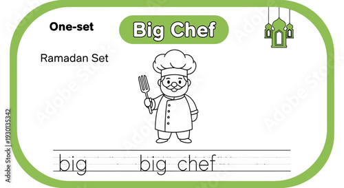 Big Chef Ramadan Set Coloring Page for Kids - Trace and Learn Arabic Alphabet