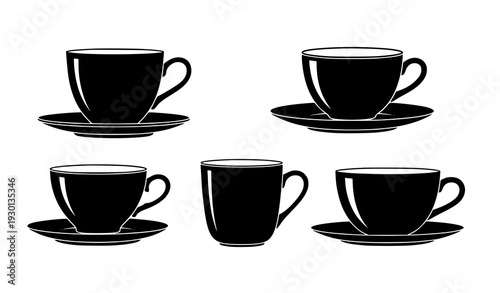 Black Tea Cups and Saucers Vector Set – Elegant Minimalist Design