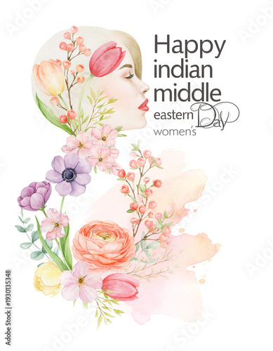 Watercolor Women’s Day Celebration Art With Floral Pastel Silhouettes and Elegant Typography