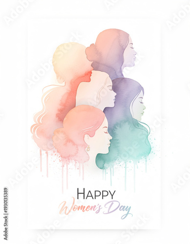 Watercolor Women’s Day Celebration Art With Floral Pastel Silhouettes and Elegant Typography