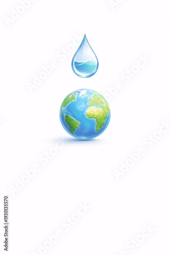Water Drop Above Earth Globe 3D Illustration for World Water Day Global Sustainability and Climate Awareness Campaign