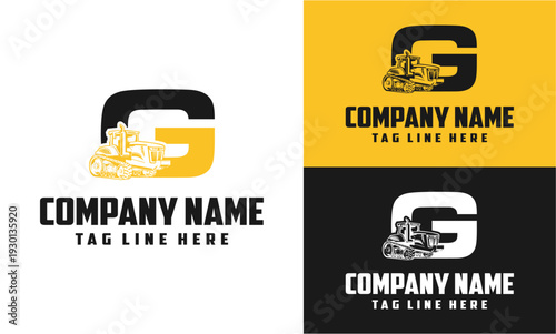 Letter G Tractor Farming Machine Logo Vector