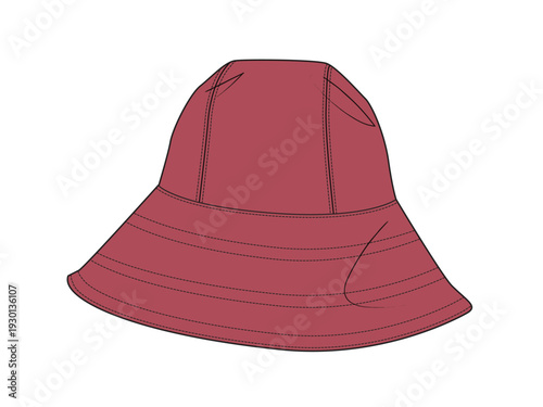 Bucket hats technical drawing vector mockup template.