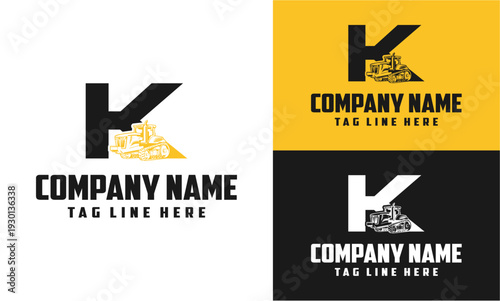 Letter K Tractor Farming Machine Logo Vector