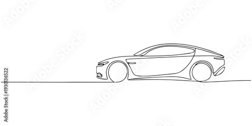 Elegant Automotive Line Art: A sleek, modern sports car, rendered in a continuous, flowing line, showcasing the essence of speed and design. 