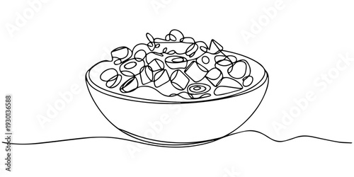 continuous one line drawing Vector illustration of a bowl of cereal
