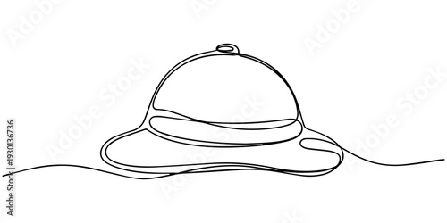 Single Line Safari Helmet: A minimalistic, continuous line drawing of a classic safari helmet, symbolizing exploration and adventure. 