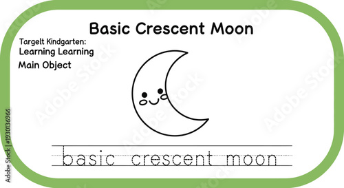 Cute Crescent Moon Drawing with Face for Kindergarten Learning